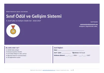 Ödül ve Gelişim Seti 4. Sınıf ilk sayfa önizlemesi