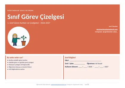 Görev Çizelgesi ve Kartları 1. Sınıf ilk sayfa önizlemesi