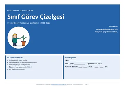 Görev Çizelgesi ve Kartları 3. Sınıf ilk sayfa önizlemesi